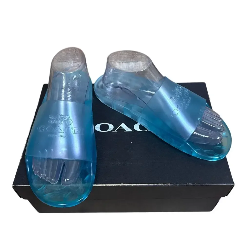 NEW Coach Ulyssa Rubber Slide Clear Jelly Sandals Sea Mist Blue Size 8 - Picture 1 of 13